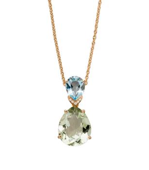 Collier 750 Gold mit grüne Amethyste u. Blautopas