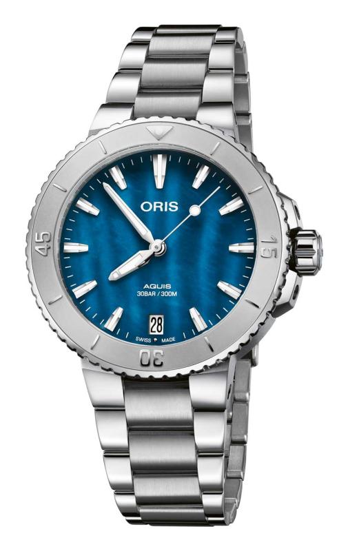 Oris AQUIS DATE Damenuhr, blaues Zifferblatt