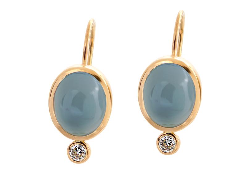 Handgearbeitete  in 750 Rosègold Ohrringe mit Chalcedon