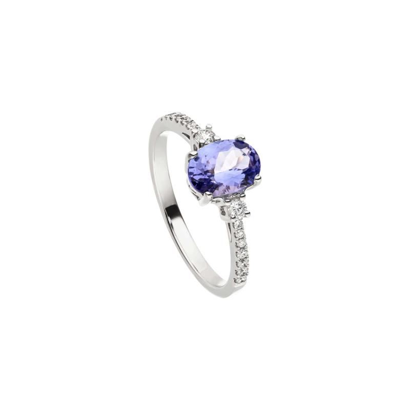 Weißgoldring mit Tansanit und Brillant