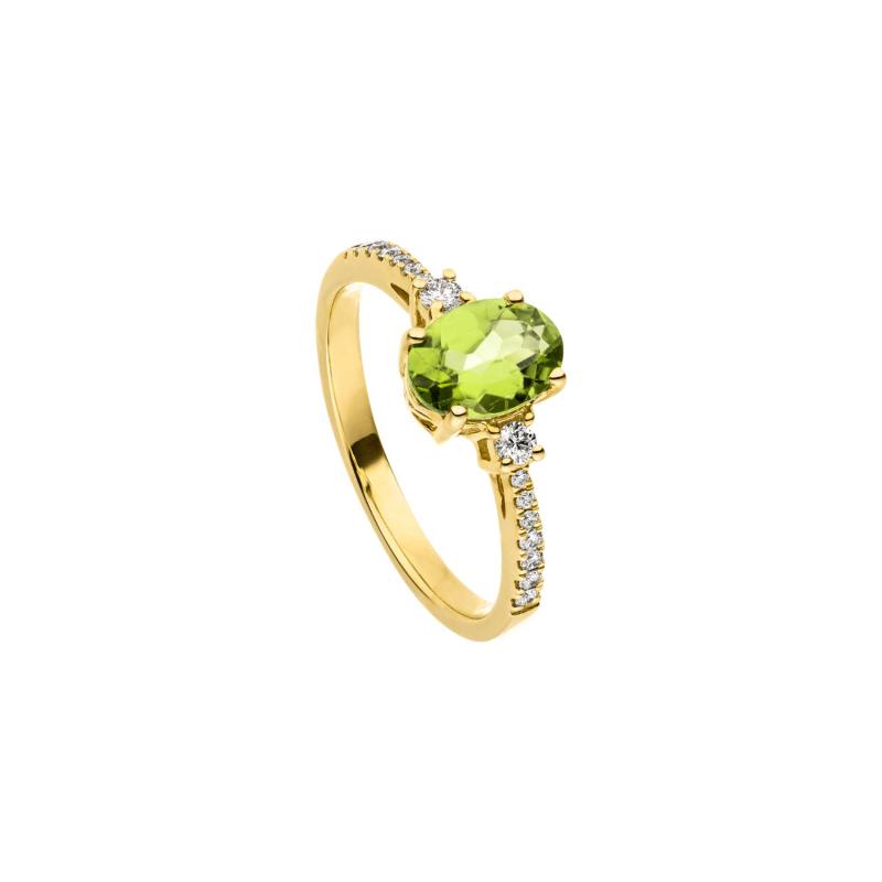 Gelbgoldring mit Peridot und Brillant